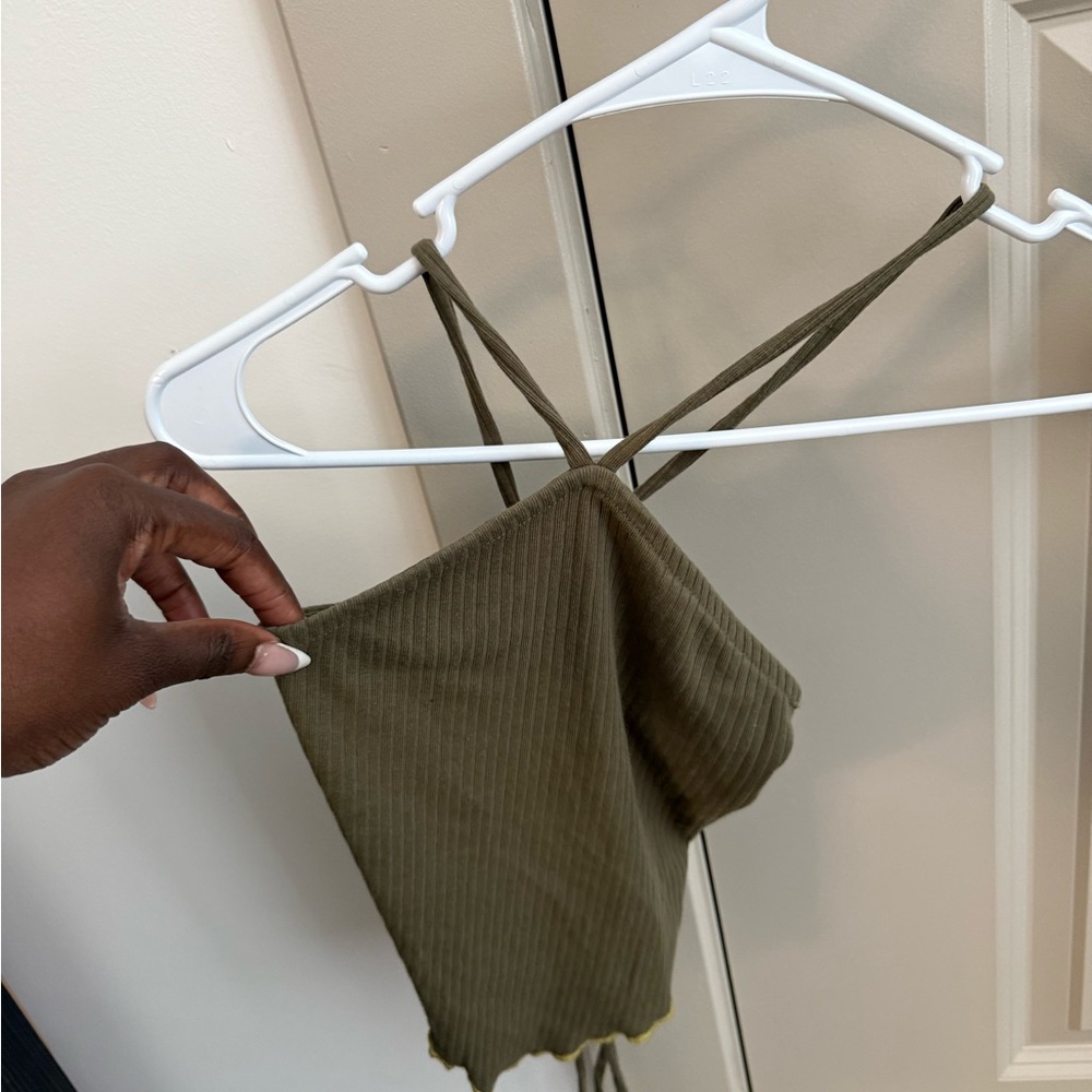 Olive Green Ribbed Women's Top